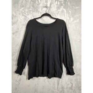 Chico's Womens Black Smocked Cuff Long Sleeve Cotton Modal Top Size 2 Large